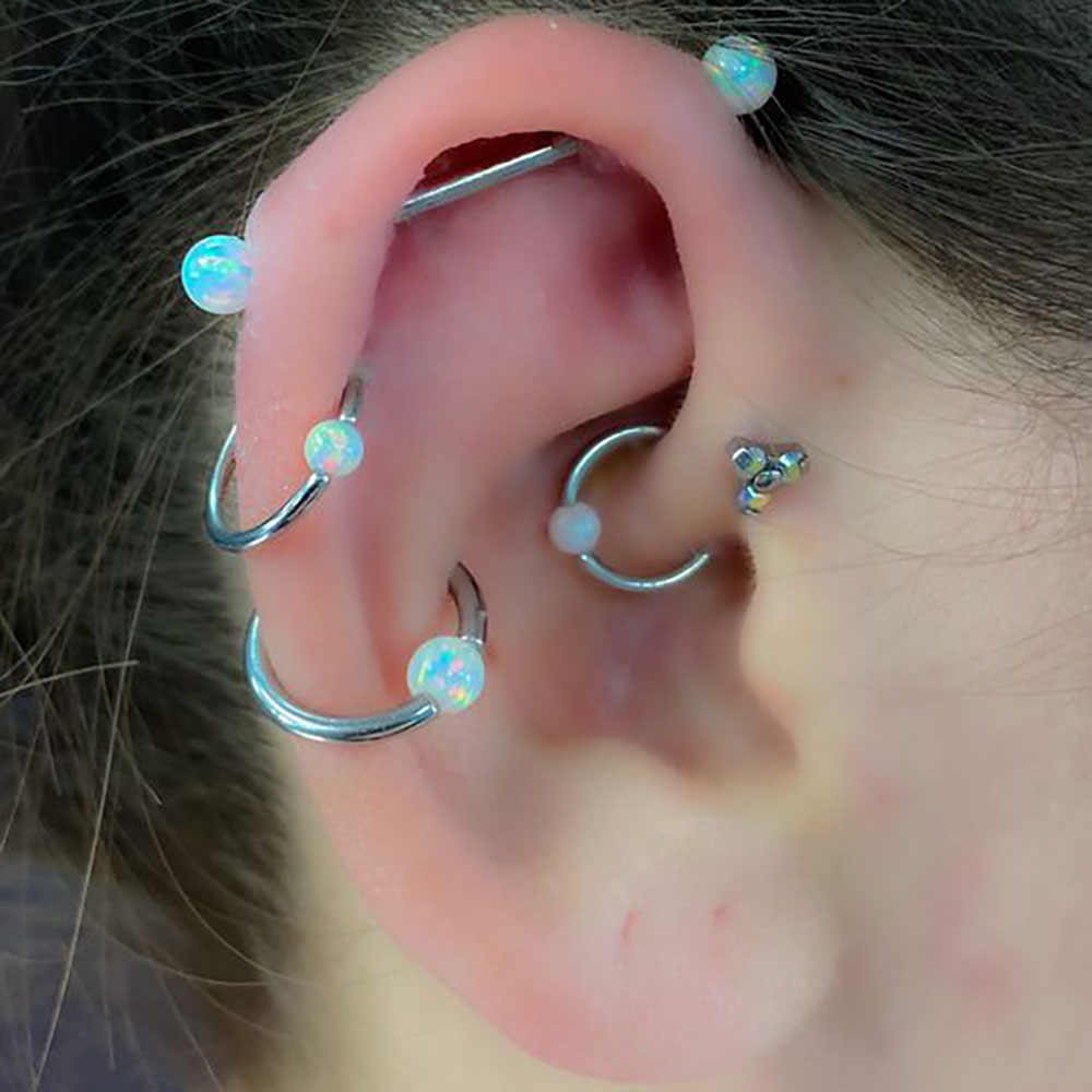 Body Jewelry Industrial - 1PC Stainless Steel Opal Ball Captive