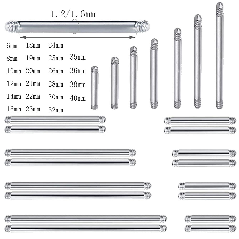Body Jewelry Industrial - 100Pcs Surgical Steel 16G 14G 6-20mm