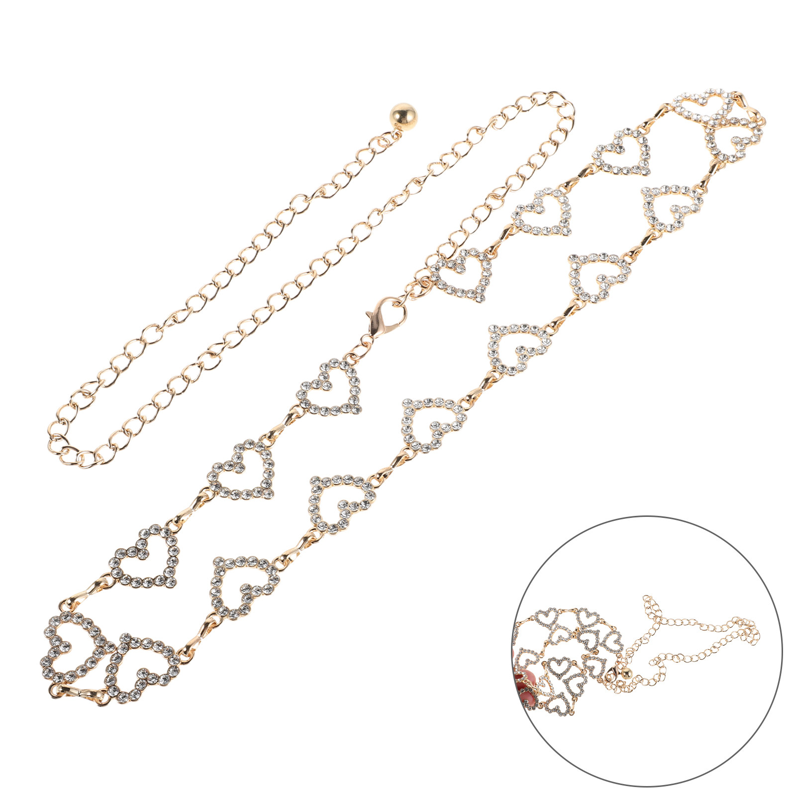 Body Jewelry - Women Heart Rhinestone Waist Chain Adjustable