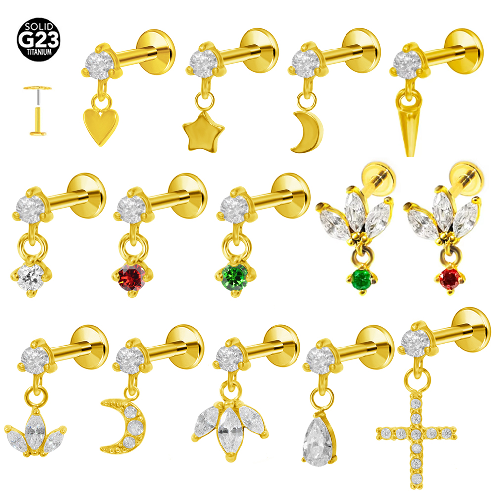 Body Jewelry Threadless - G23 Titanium Moon Star Pendant Labret
