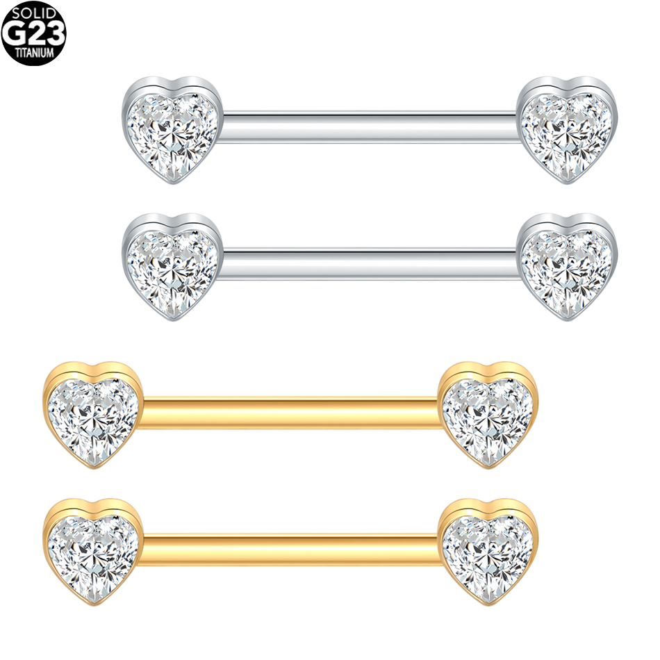 Body Jewelry Nipple Rings - 1/5PCS Titanium 14G Heart CZ Nipple