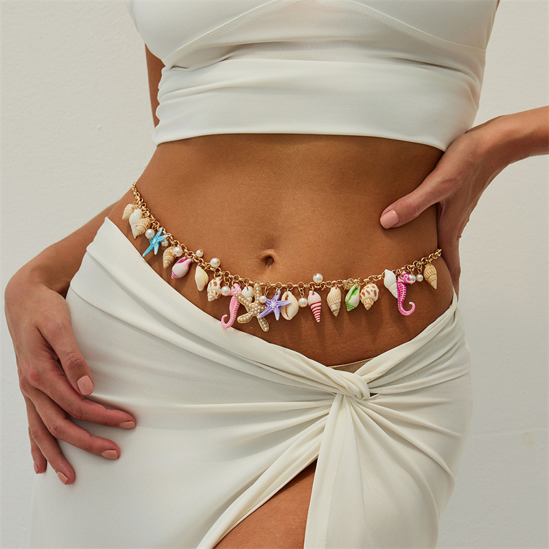 Body Jewelry In Bulk - Boho Starfish Shell Pendant Waist Chain