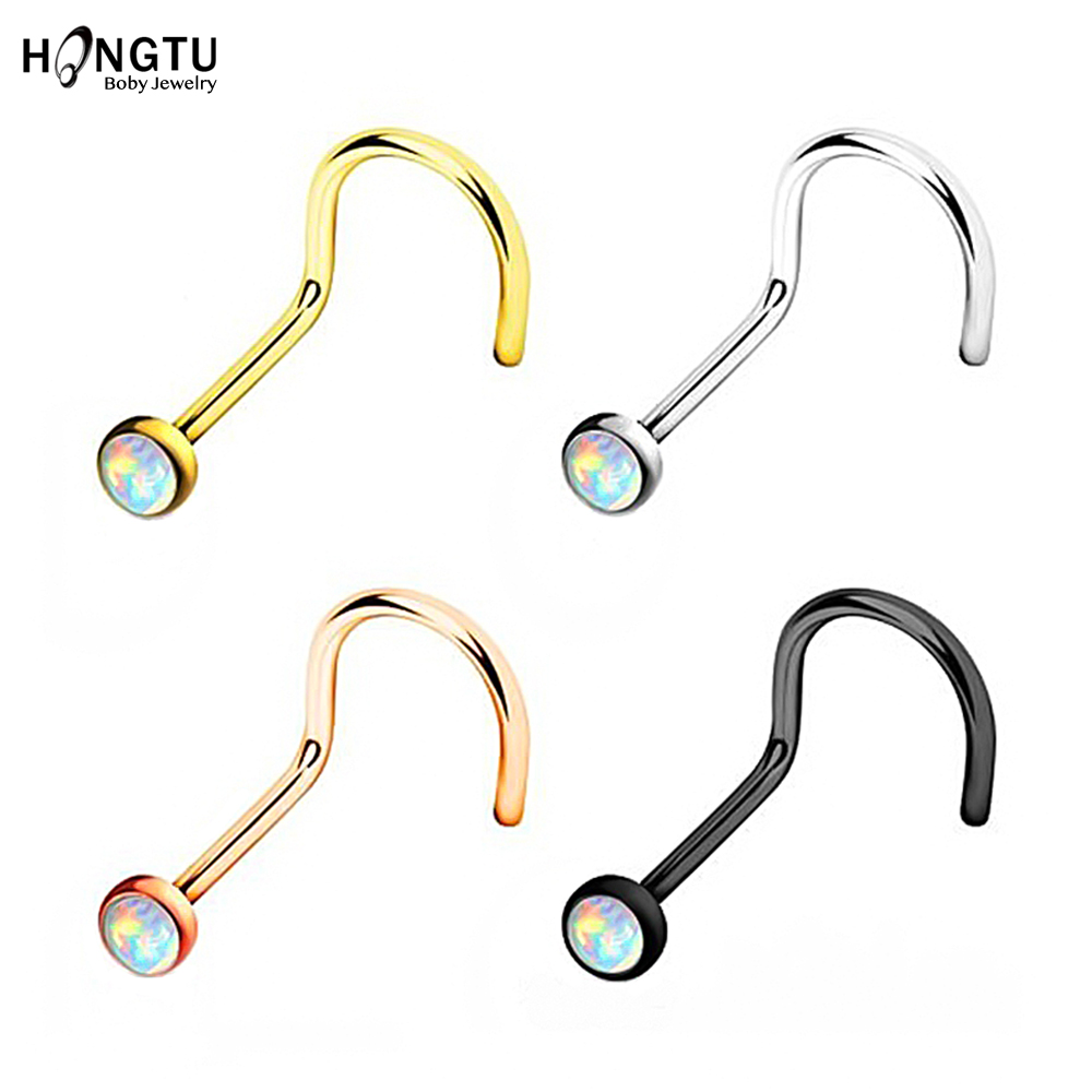 Body Jewelry Indian - HONGTU 1Pc Opal Nose Screw Rings