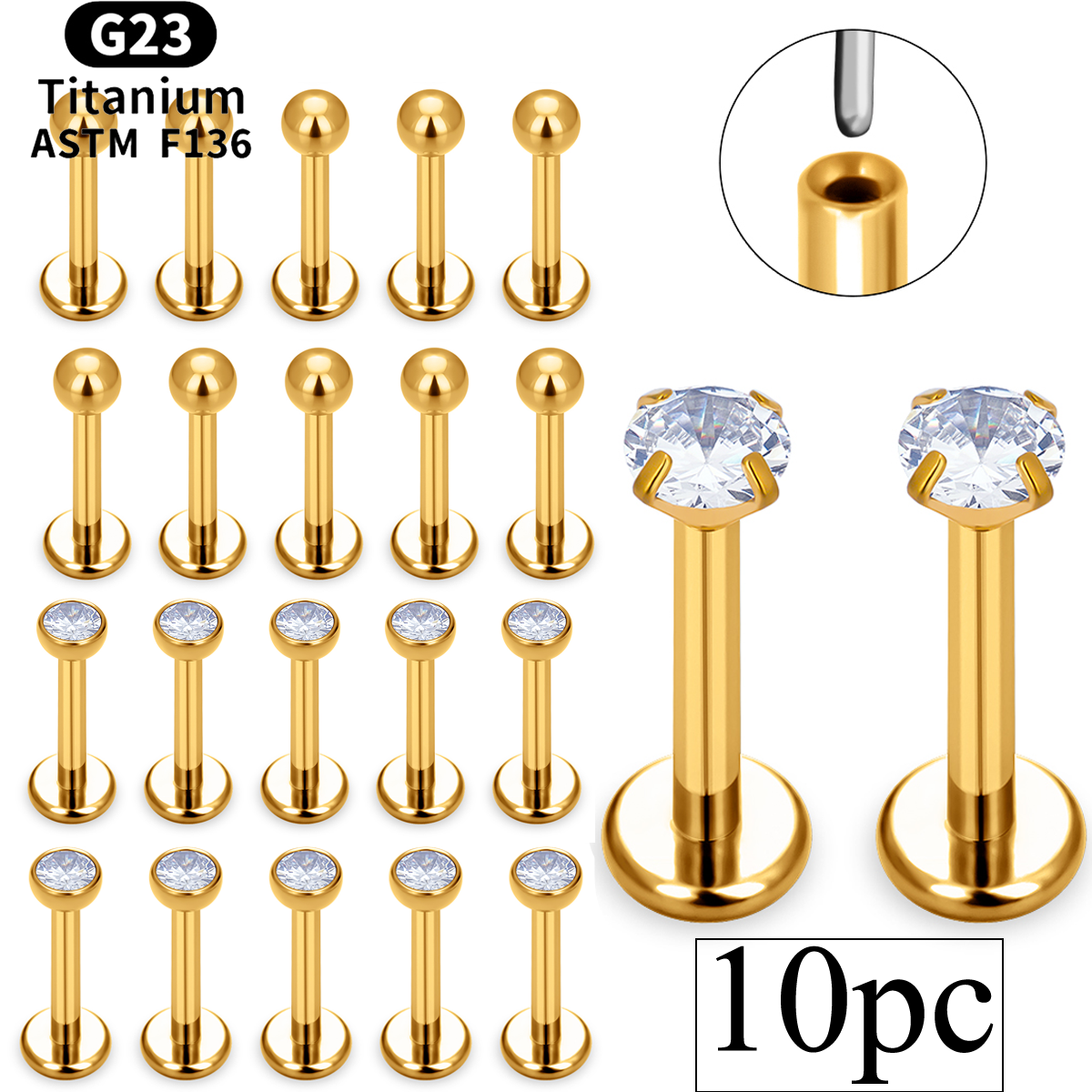 Body Jewelry Threadless - 10PCS 16/18G Threadless Labret Lip Ring