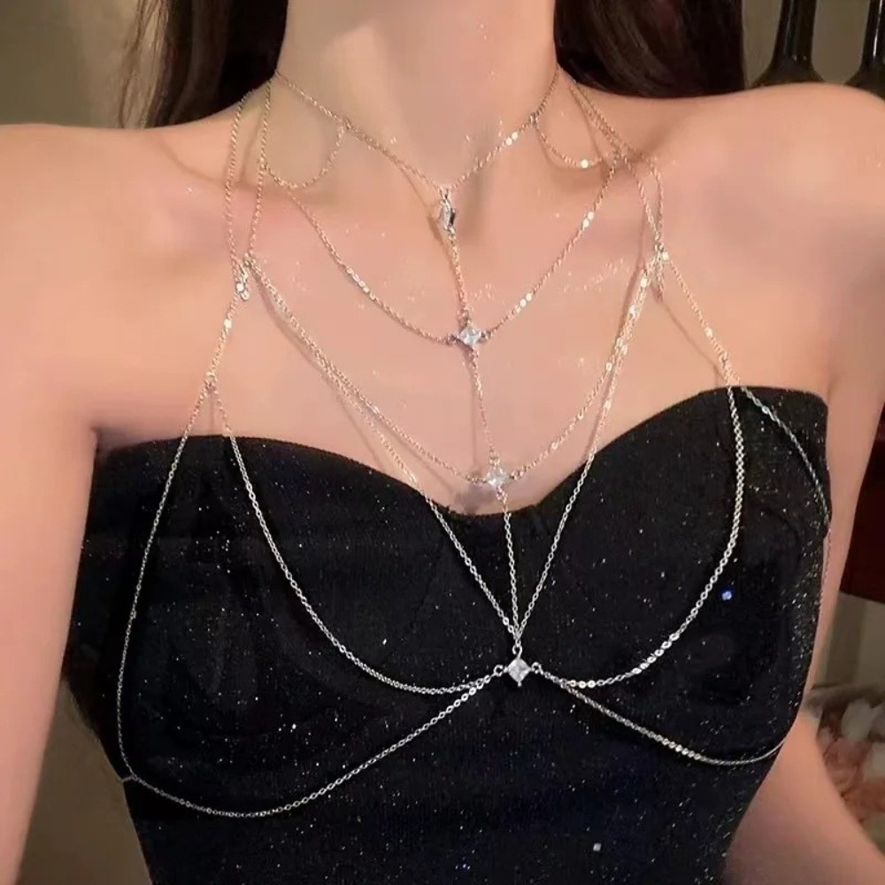 Glitter Rhinestone Bust Chain  - Body Jewelry Chest 리뷰 및 가격