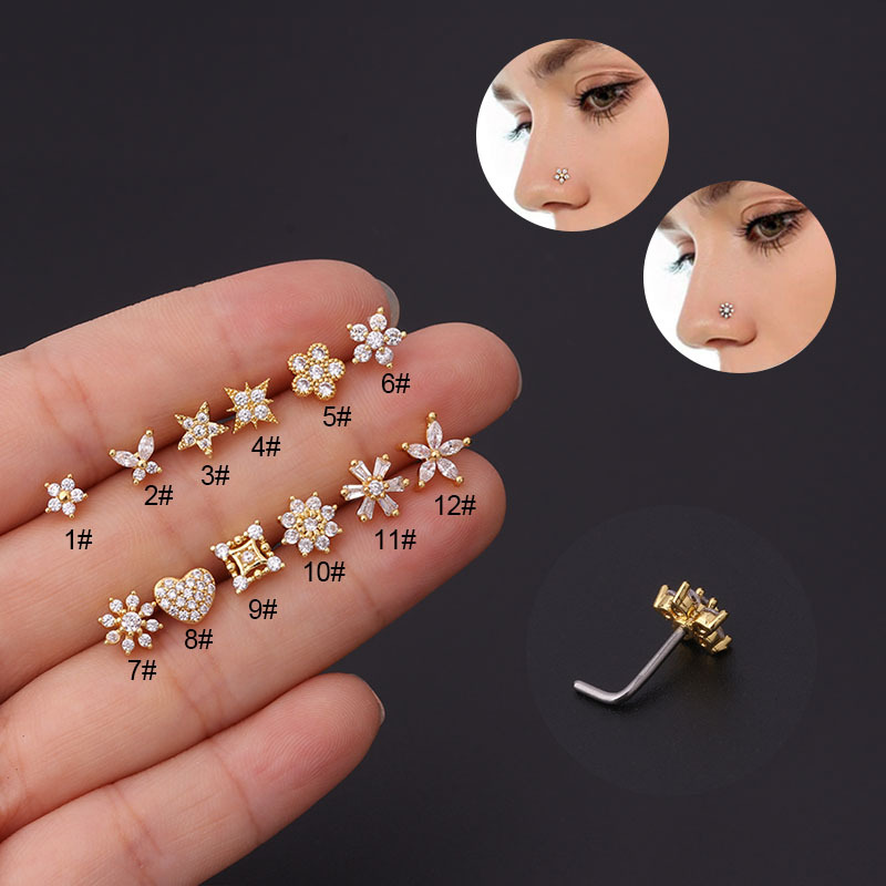 1Pc L Shaped Nose Studs Stainl - Body Jewelry Indian 리뷰 및 가격
