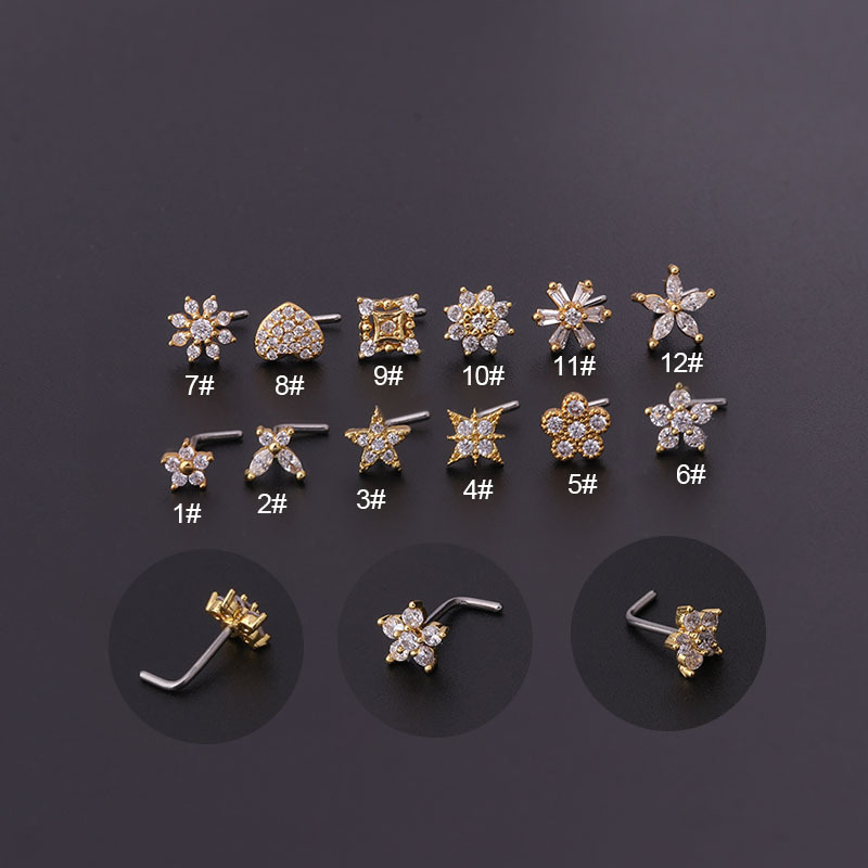 1Pc L Shaped Nose Studs Stainl - Body Jewelry Indian 리뷰 및 가격