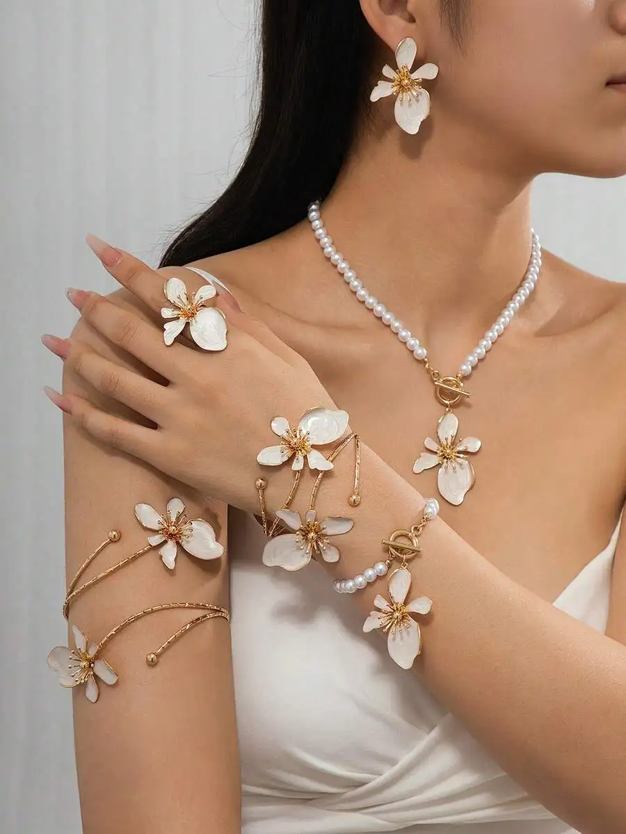 Floral Pearl Necklace Earring  - Body Jewelry Rings 리뷰 및 가격