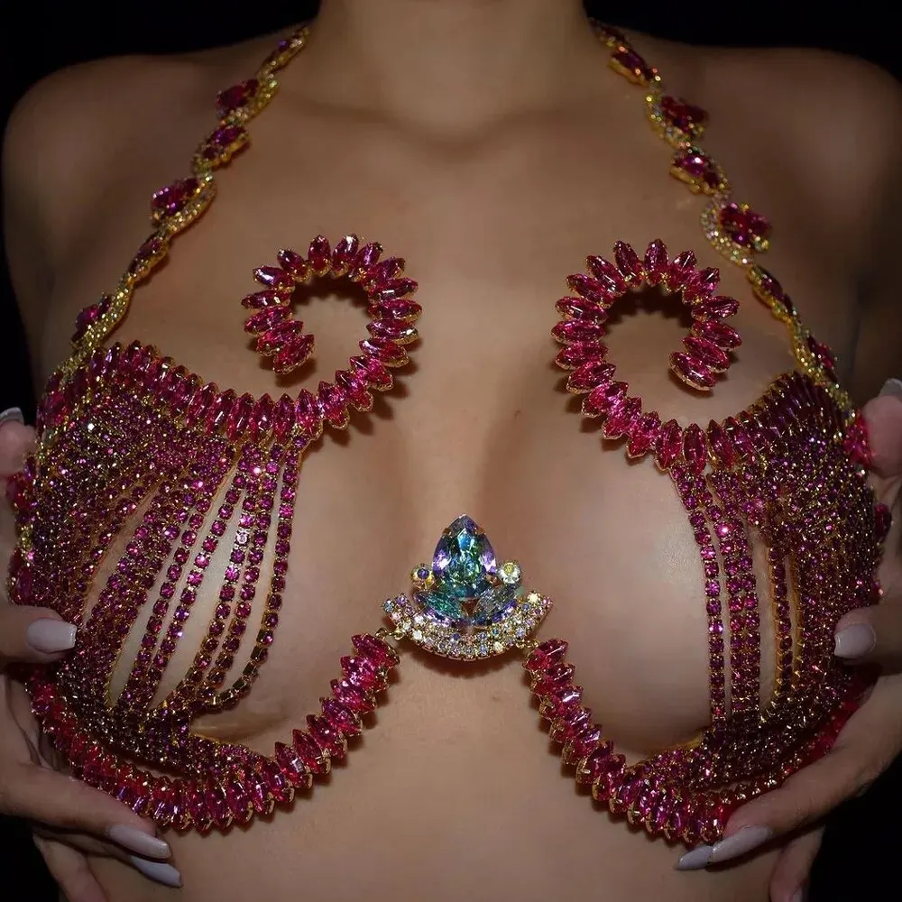 Rave Pink Crystal Chest Bracke - Body Jewelry Chest 리뷰 및 가격
