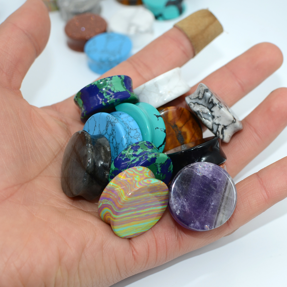 2PCS Natural Stone Double Flar - Body Jewelry Ear Plugs 리뷰 및 가격
