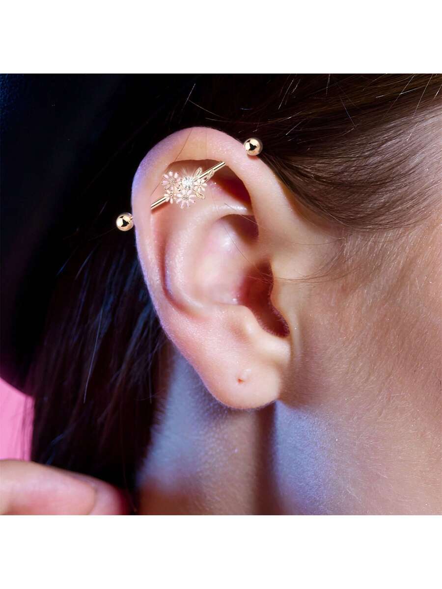 Floral Industrial Barbell Ear  - Body Jewelry Industrial 리뷰 및 가격
