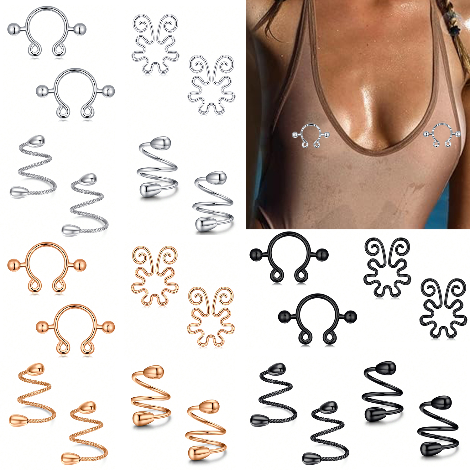 8Pcs Stainless Fake Nipple Rin - Body Jewelry Nipple Rings 리뷰 및 가격